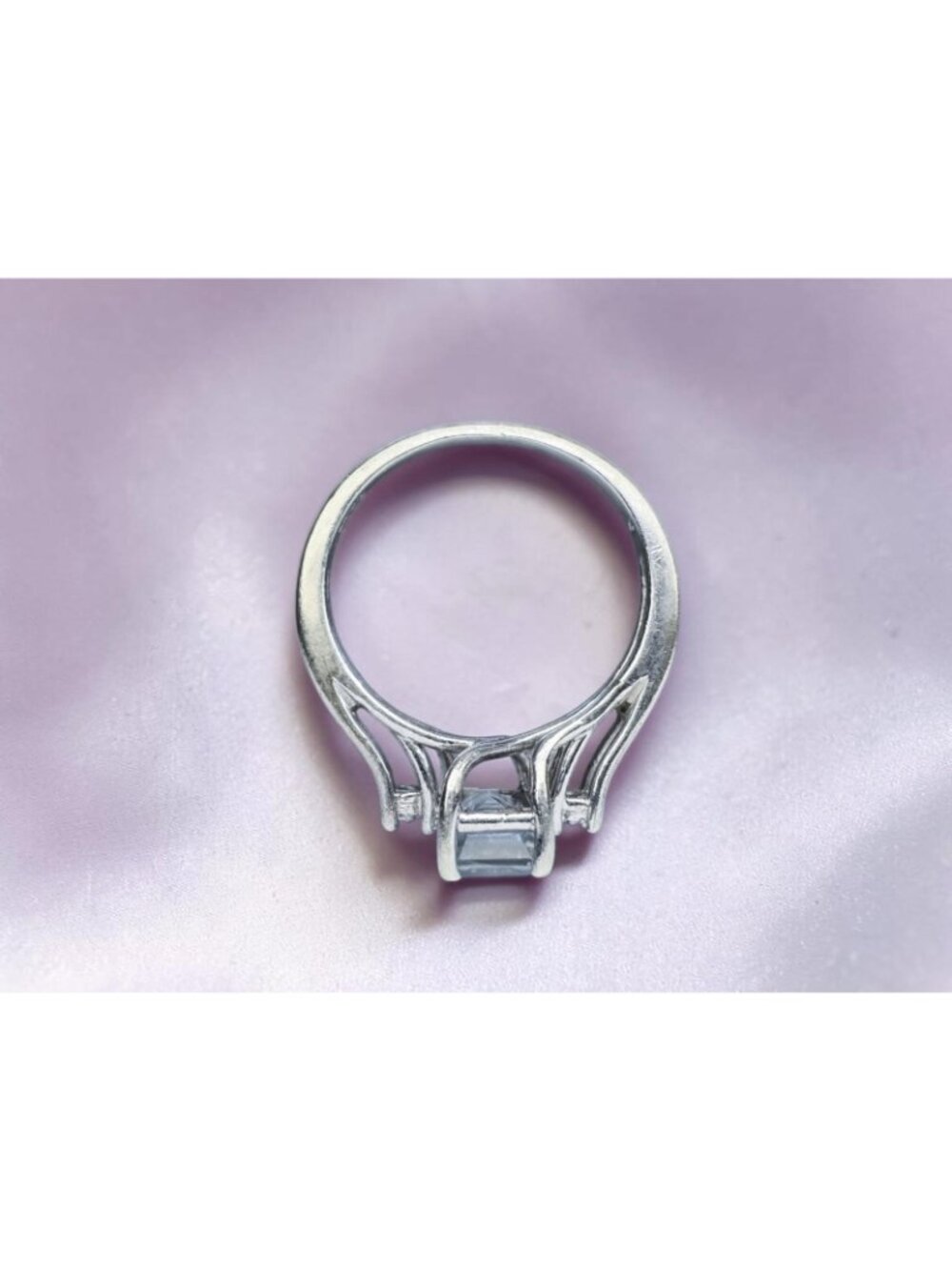 VINTAGE 10K Gold Natural Aquamarine & Diamond Ring Size 5.75 Emerald Cut -2.3g - Picture 10 of 16